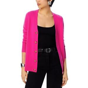 C by Bloomingdale's Women Bright Pink Cashmere Grandfather Cardigan Size S